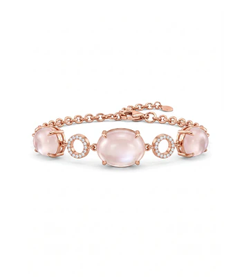 FINA Y HERMOSA PULSERA DE PLATA CON BAÑO DE ORO Y CUARZOS ROSAS 100% NATURAL