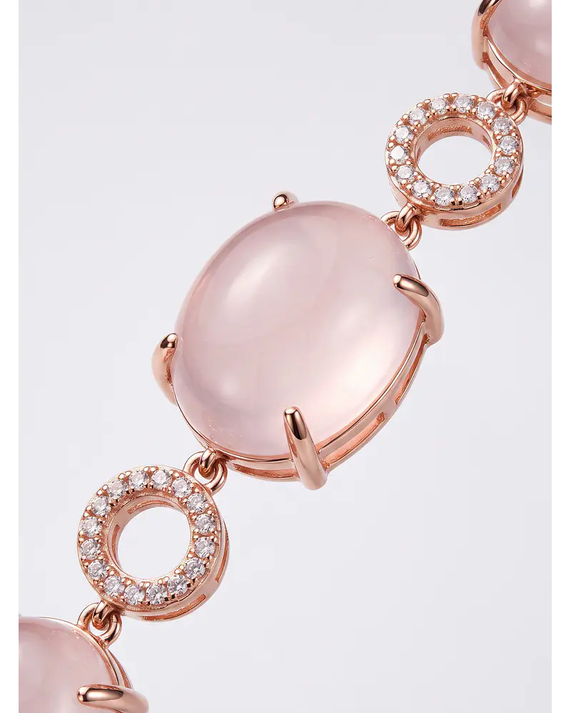 FINA Y HERMOSA PULSERA DE PLATA CON BAÑO DE ORO Y CUARZOS ROSAS 100% NATURAL