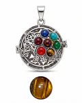 DIJE METALICO LLAMA ANGEL CON PIEDRA NATURAL OJO DE TIGRE 