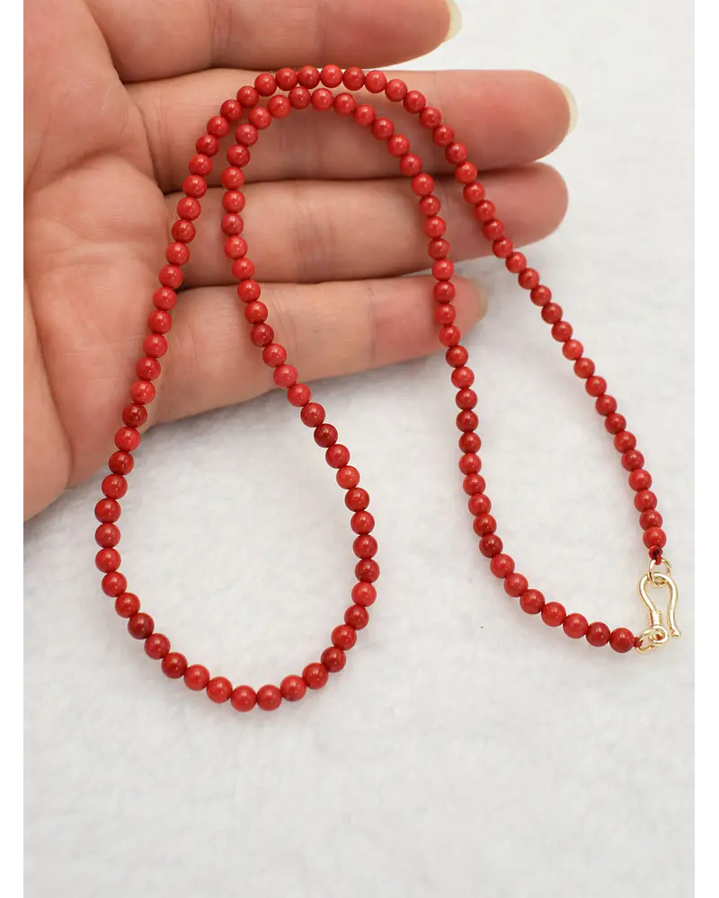 COLLAR DE CORAL ROJO BOLITAS DE 4 MM LARGO 45 CM   BROCHE GF 