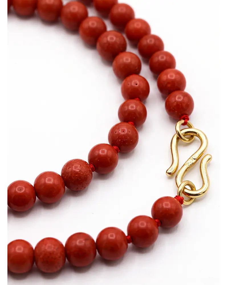 COLLAR DE CORAL ROJO BOLITAS DE 4 MM LARGO 45 CM   BROCHE GF 