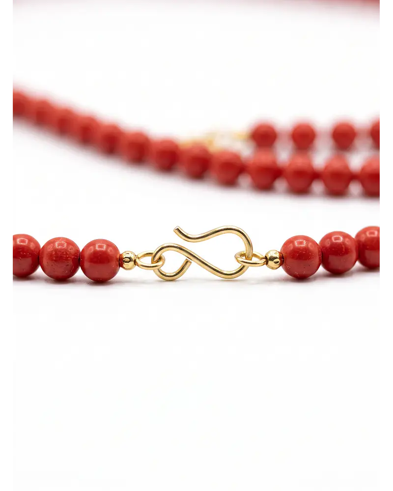 COLLAR DE CORAL ROJO BOLITAS DE 4 MM LARGO 45 CM   BROCHE GF 