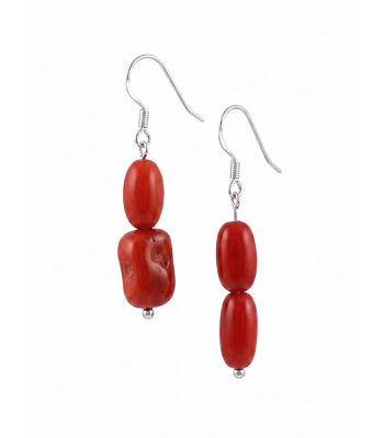 AROS  ARTESANALDE PLATA CON CORAL ROJO GENUINO 