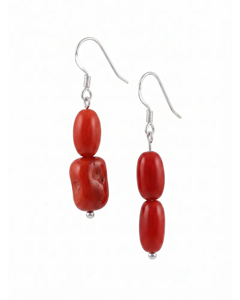 AROS  ARTESANALDE PLATA CON CORAL ROJO GENUINO 