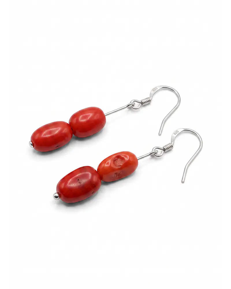 AROS  ARTESANALDE PLATA CON CORAL ROJO GENUINO 