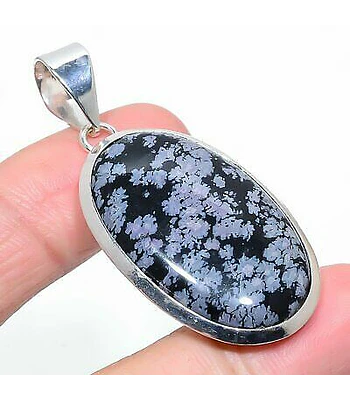 COLGANTE DE PLATA SOLIDA 925 CON PIEDRA NATURAL OBSIDIANA COPITO DE NIEVE 