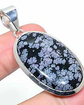 COLGANTE DE PLATA SOLIDA 925 CON PIEDRA NATURAL OBSIDIANA COPITO DE NIEVE 
