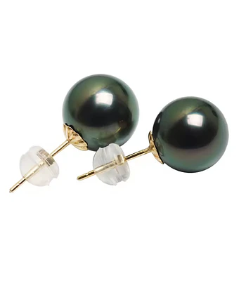 AROS DE PERLAS CULTIVADAS TAHITIANAS NEGRAS 08 MM ENGARZADAS EN PLATA 925  