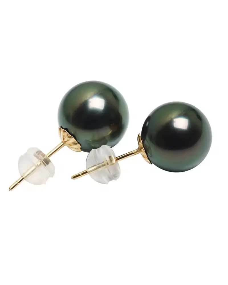 AROS DE PERLAS CULTIVADAS TAHITIANAS NEGRAS 08 MM ENGARZADAS EN PLATA 925  