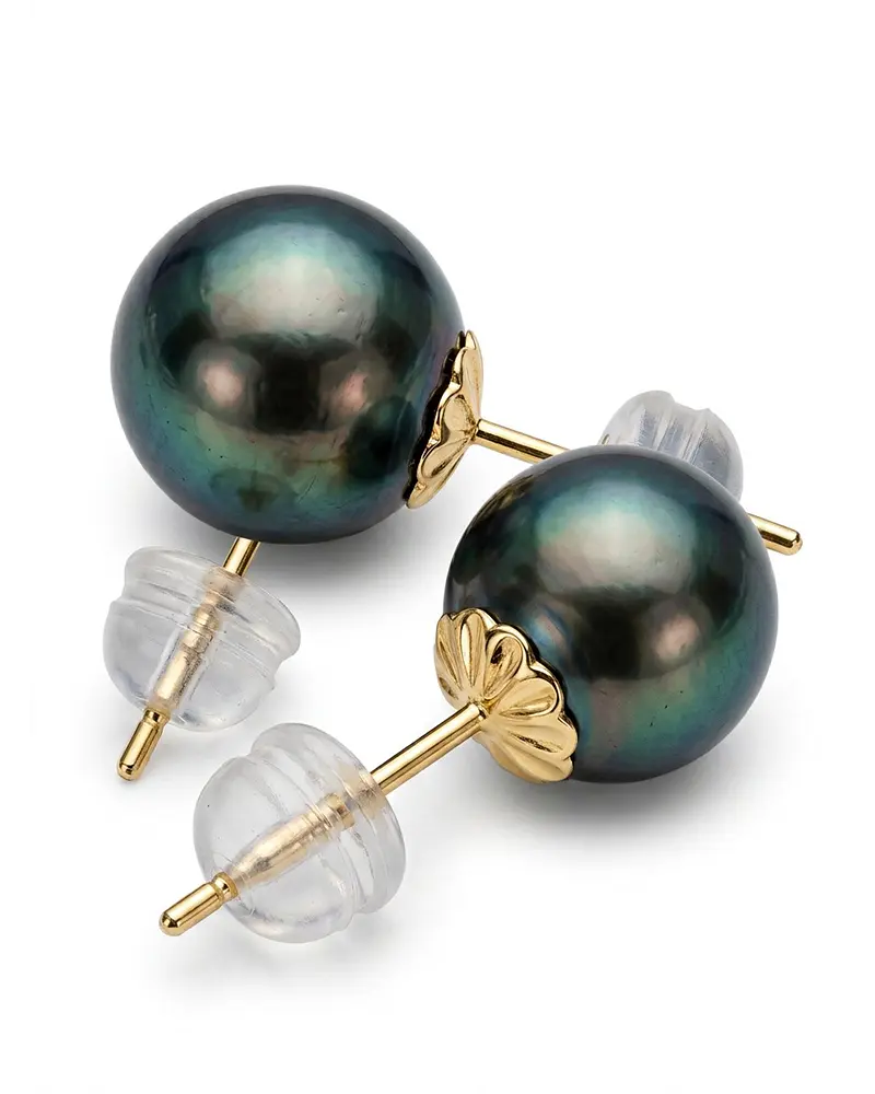 AROS DE PERLAS CULTIVADAS TAHITIANAS NEGRAS 08 MM ENGARZADAS EN PLATA 925  