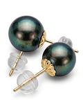 AROS DE PERLAS CULTIVADAS TAHITIANAS NEGRAS 08 MM ENGARZADAS EN PLATA 925  