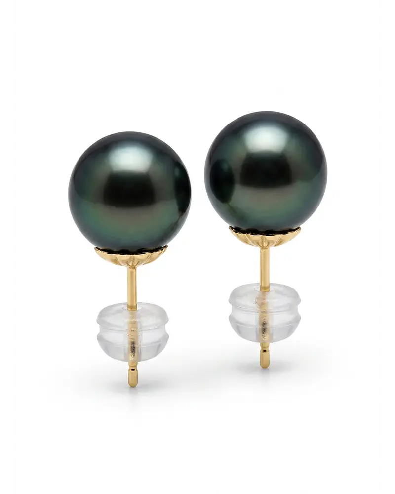 AROS DE PERLAS CULTIVADAS TAHITIANAS NEGRAS 08 MM ENGARZADAS EN PLATA 925  