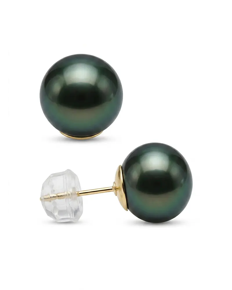 AROS DE PERLAS CULTIVADAS TAHITIANAS NEGRAS 08 MM ENGARZADAS EN PLATA 925  