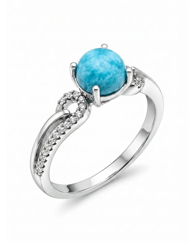 ANILLO DE PLATA 925  CON PIEDRA NATURAL LARIMAR   NUMERO 16  