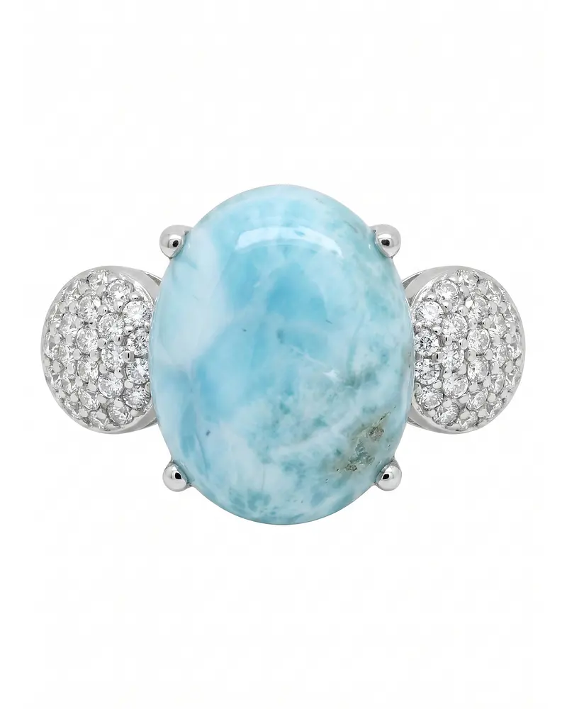 ANILLO DE PLATA 925  CON PIEDRA NATURAL LARIMAR   NUMERO 16  