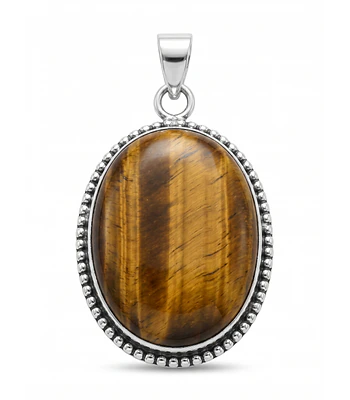 MEDALLON DE PLATA SOLIDA 925   CON PIEDRA NATURAL OJO DE TIGRE 