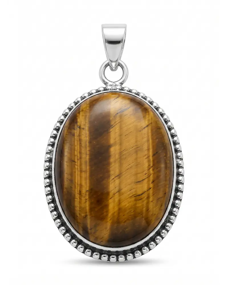 MEDALLON DE PLATA SOLIDA 925   CON PIEDRA NATURAL OJO DE TIGRE 
