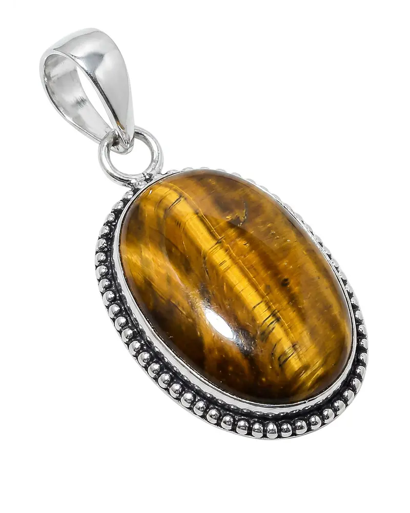 MEDALLON DE PLATA SOLIDA 925   CON PIEDRA NATURAL OJO DE TIGRE 