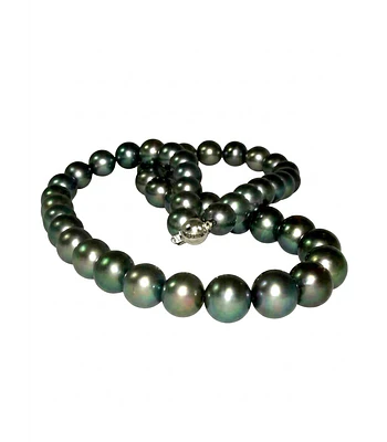COLLAR DE PERLAS  TORNASOL  DE LOS MARES DEL SUR 12 MM REDONDAS   BROCHE ORO 14 K 