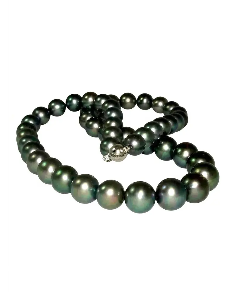 COLLAR DE PERLAS  TORNASOL  DE LOS MARES DEL SUR 12 MM REDONDAS   BROCHE ORO 14 K 