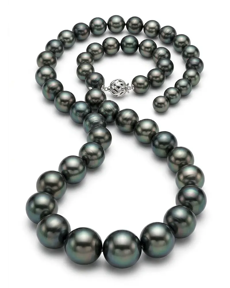 COLLAR DE PERLAS  TORNASOL  DE LOS MARES DEL SUR 12 MM REDONDAS   BROCHE ORO 14 K 