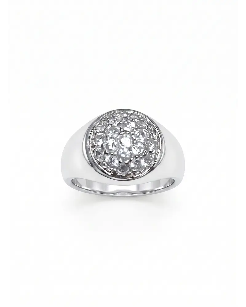 ANILLO DE ORO BLANCO SOLIDO 18 K  CON PIEDRAS  BLANCAS N° 16  ANILLERO NACIONAL