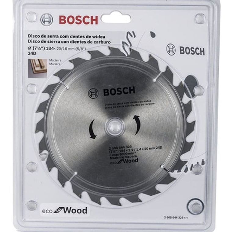 Disco De Sierra Bosch Eco Madera 184mm 7-1/4 X 24 D 2