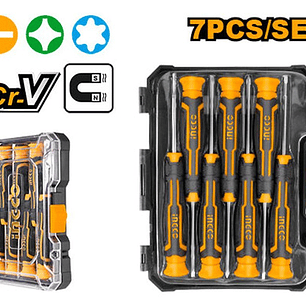 Set De 7 Destornilladores De Precisión Caja De Plástico Ingco Hksd0718