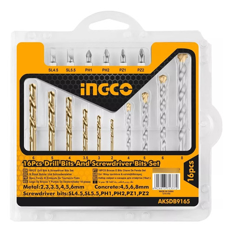 Set Brocas+puntas Ingco Para Atornillar 16 Piezas 2-8mm 1