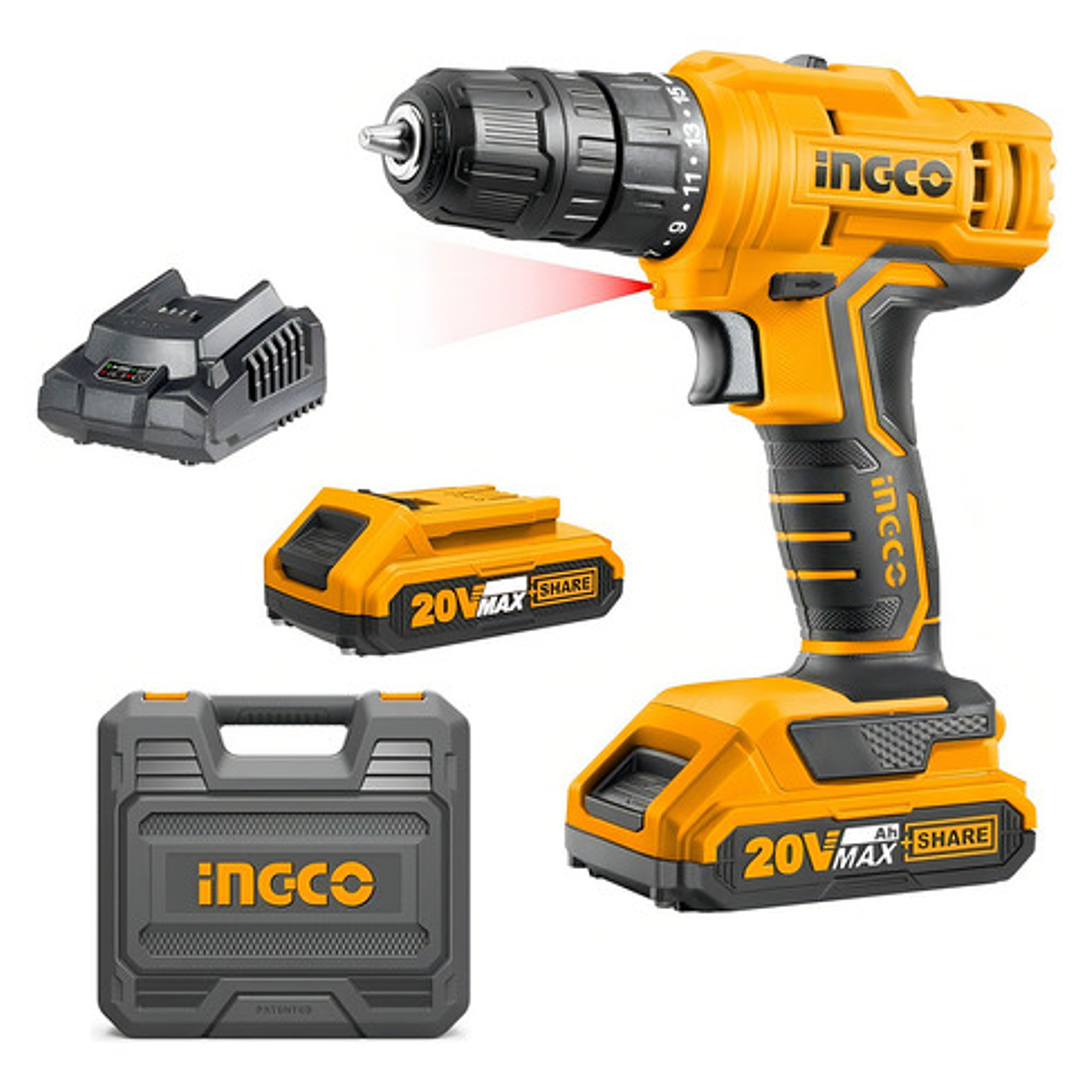 Taladro Inalámbrico 20v + 2 Baterias + Maleta - Ingco Color Naranja Frecuencia 50 Hz/60 Hz 1