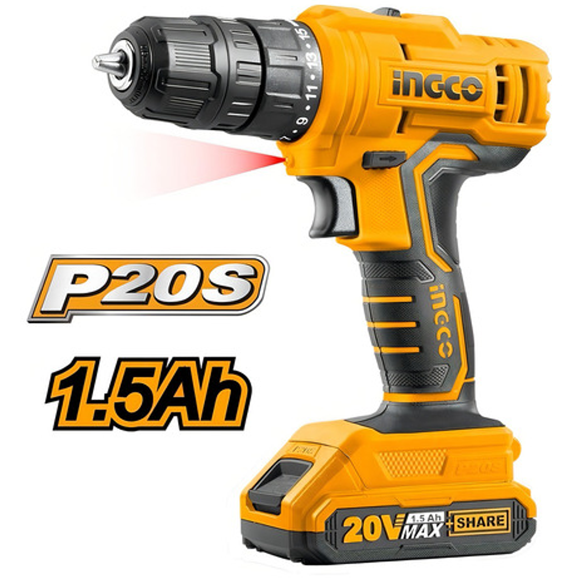 Taladro Inalámbrico 20v + 2 Baterias + Maleta - Ingco Color Naranja Frecuencia 50 Hz/60 Hz 4