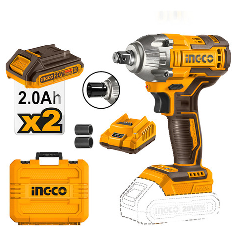 Llave Impacto Inalámbrica +2baterías+cargador Ingcociwli2038 Color Naranja Frecuencia 50/60hz 1