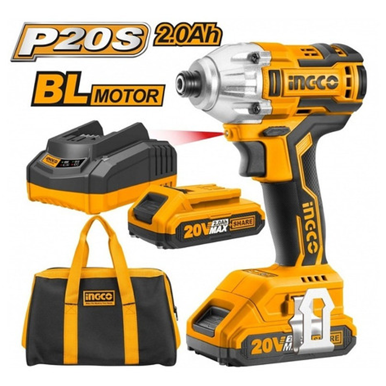 Atornillador De Impacto Inalámbrico 1/4 Brushless 20v Ingco 1