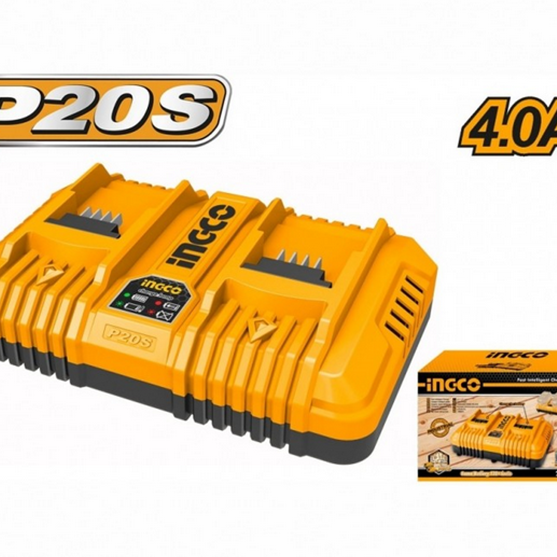CARGADOR DE BATERIA DOBLE RAPIDO INDUSTRIAL P20S 2AH/4AH/5AH 20V INGCO 1