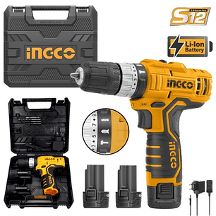 TALADRO ATORNILLAROR PERCUTOR 12V -2 BAT. + CARGADOR C/CAJA INGCO