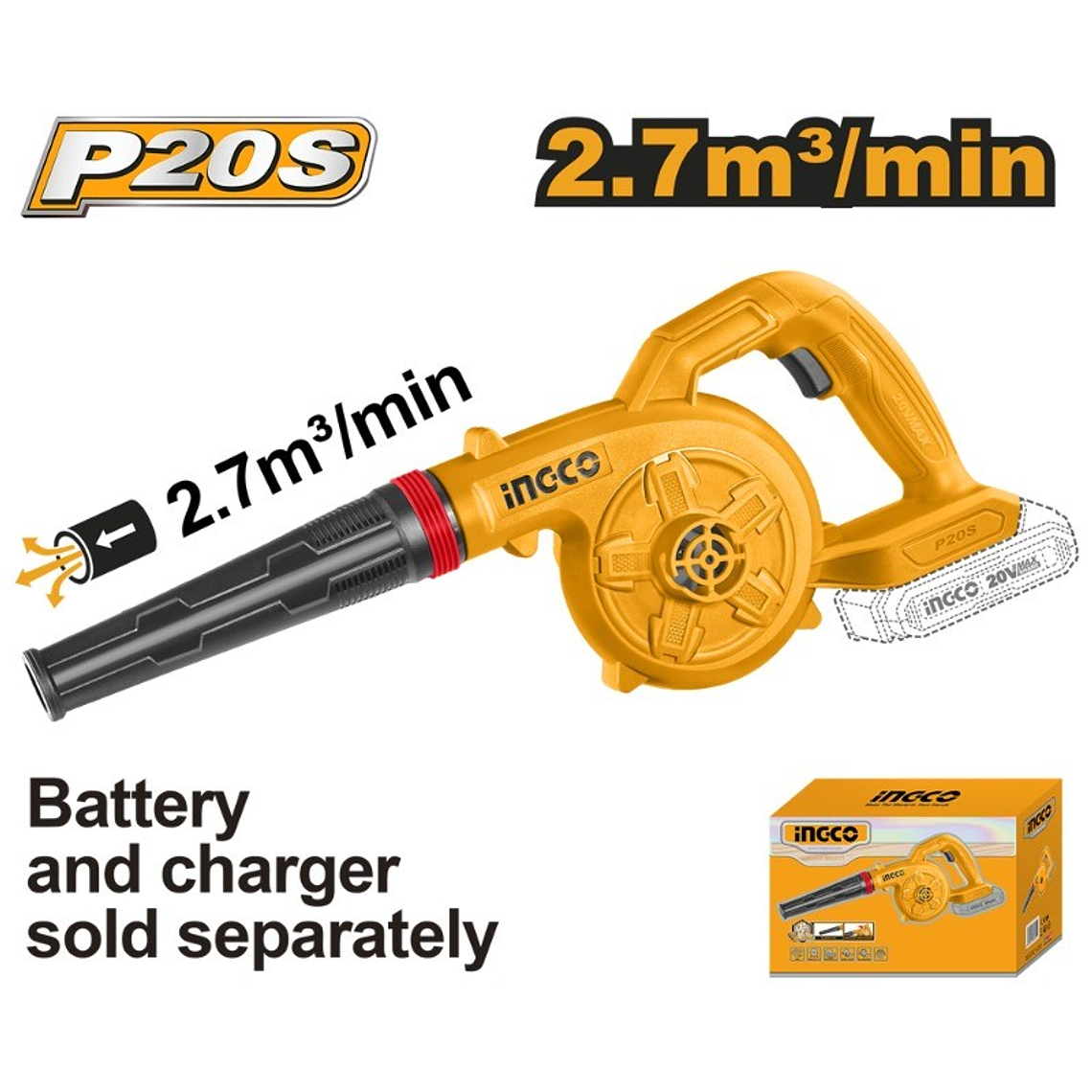 SOPLADOR INALAMB.20V S/BATERIA Y S/CARGADOR INGCO 1