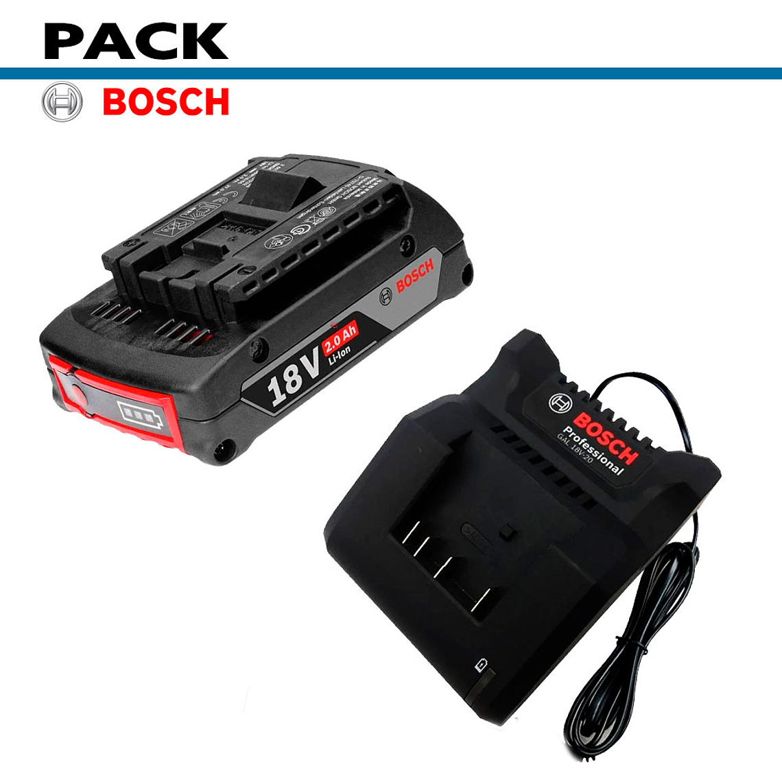 Pack Bateria 2 Amp 18 V Mod: Gba18V + Cargador Bateria 18V 2 Amp Mod: Gal18-20 1