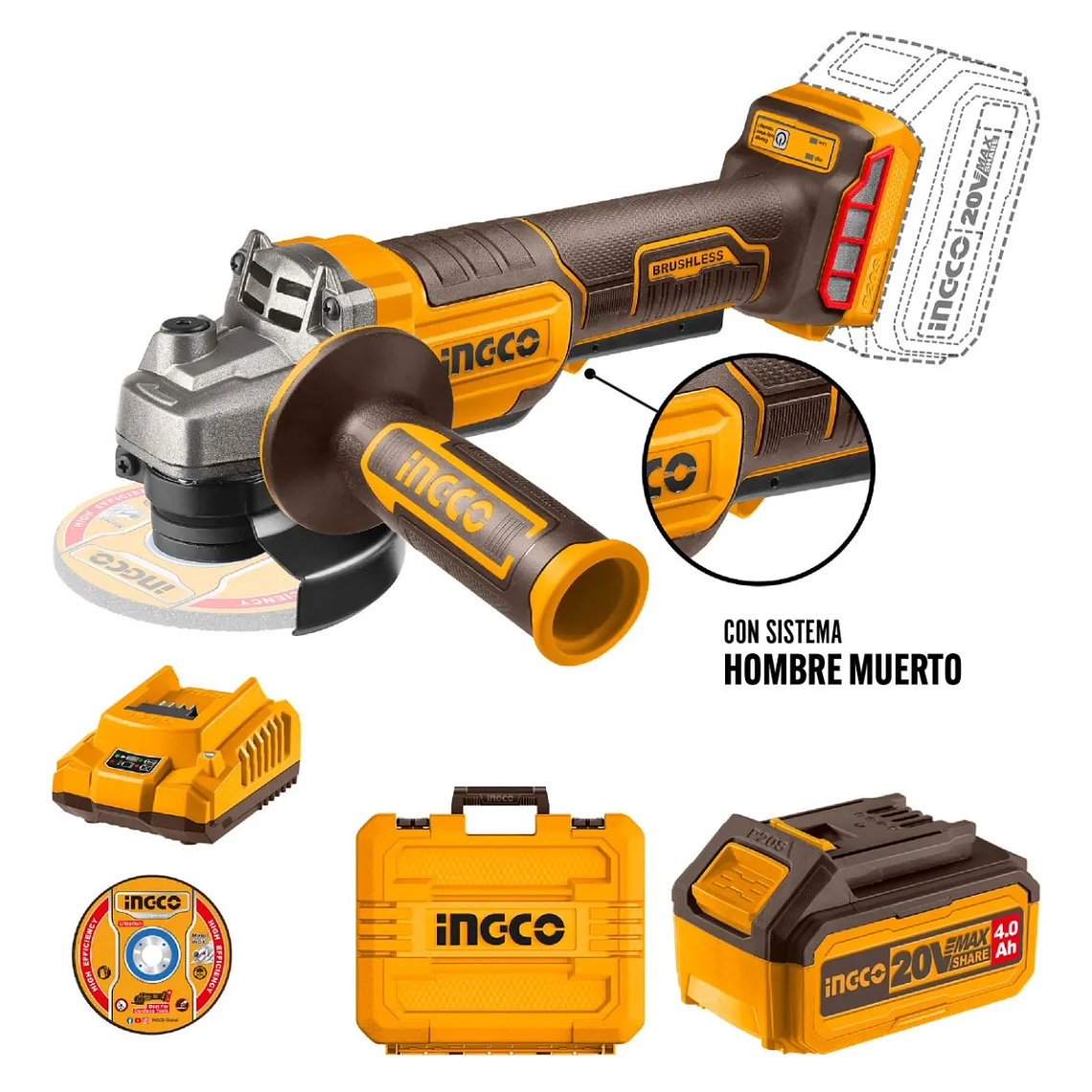 Esmeril Bl Ingco C/hm Industrial +bat/carg+10disc 4 1/2