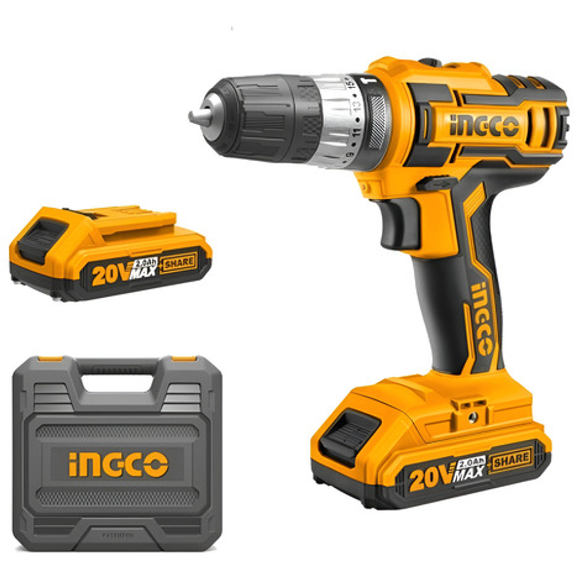 Taladro Percutor Atornillador Inalámbrico De 10mm Ingco Cidli200215 + 1 Batería De 2ah + Accesorio Con Estuche De Plástico 50hz/60hz 1