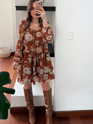 Vestido Floral Café 