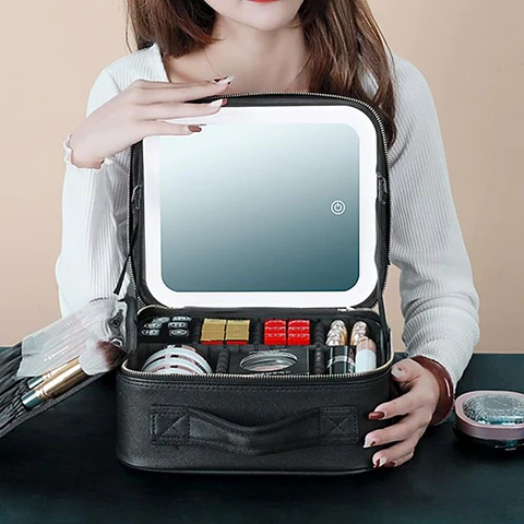 COSMETIQUERO CON ESPEJO Y LUZ LED Y ORGANIZADOR