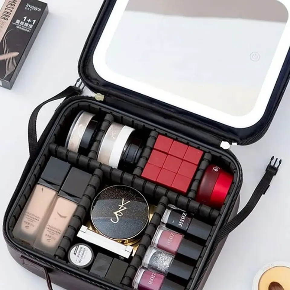 COSMETIQUERO CON ESPEJO Y LUZ LED Y ORGANIZADOR 3