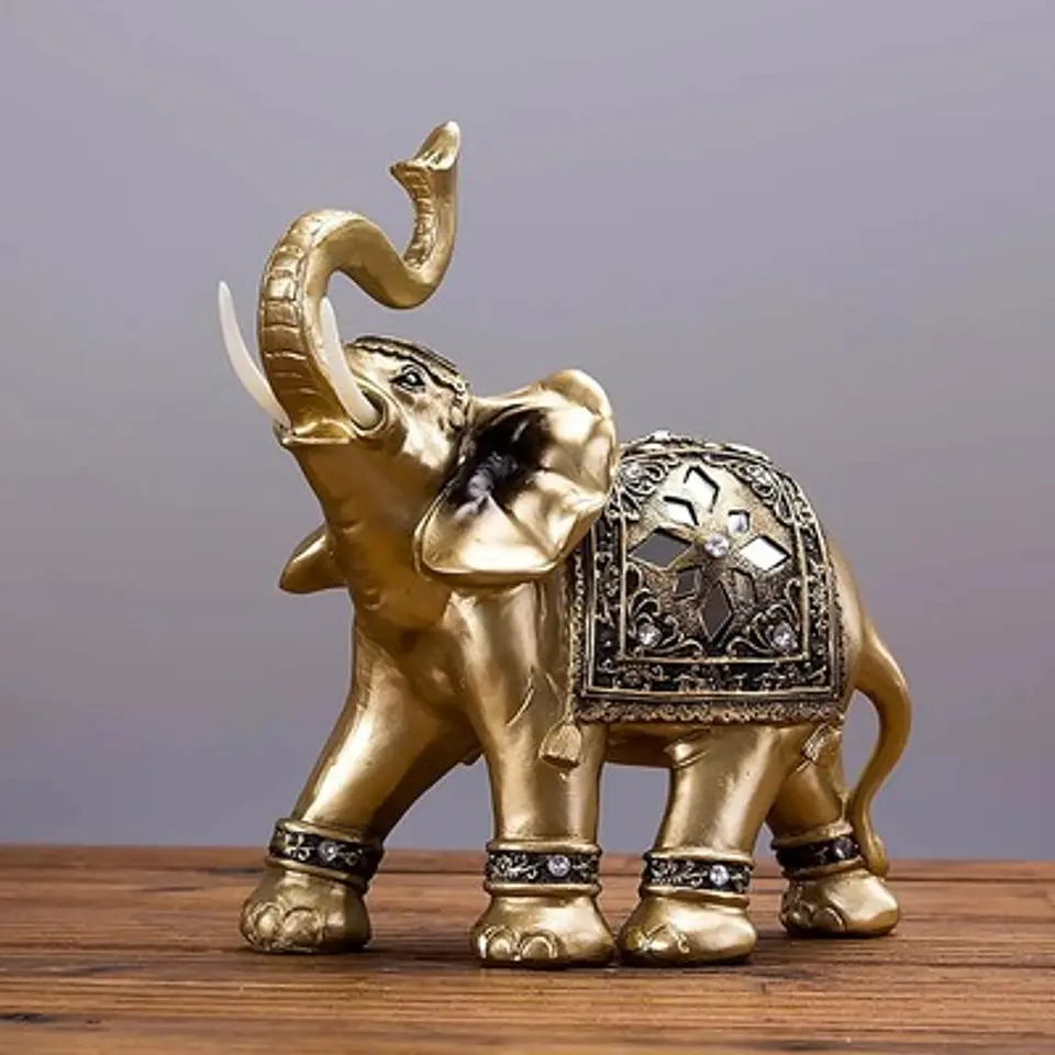 Elefante Decorativo Dorado 15x15CM Atrae Suerte Riqueza y Felicidad 3