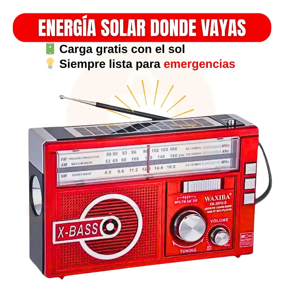 RADIO AM-FM CON LINTERNA CON PANEL SOLAR A PILAS Y RECARGABLE 6