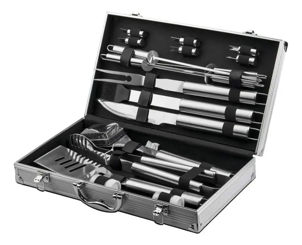 MALETA DE LUJO CON SET PARRILLERO DE 18 PIEZAS ACERO INOX 2
