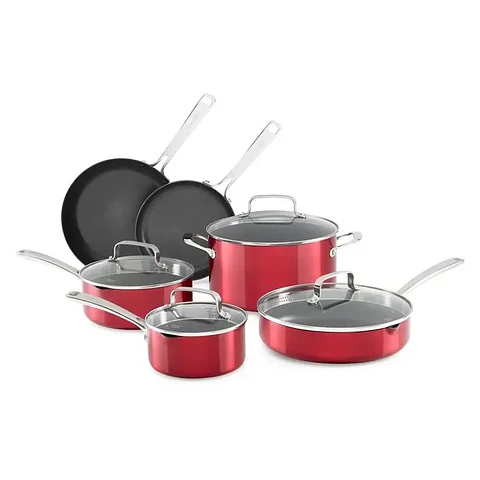 Bateria De Cocina 11 Piezas Antiadherente Aluminio Granito C Rojo