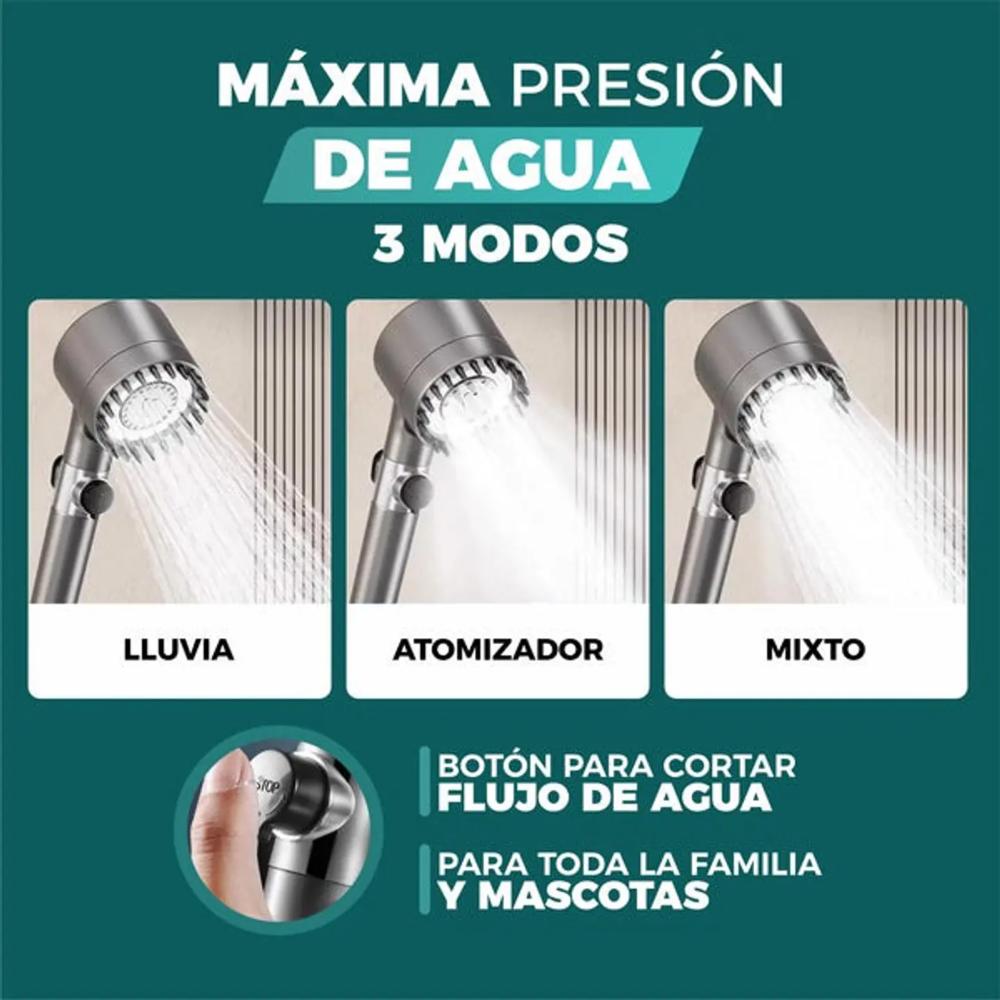 Cabezal de ducha de alta presión 4 en 1 con masajeador 5