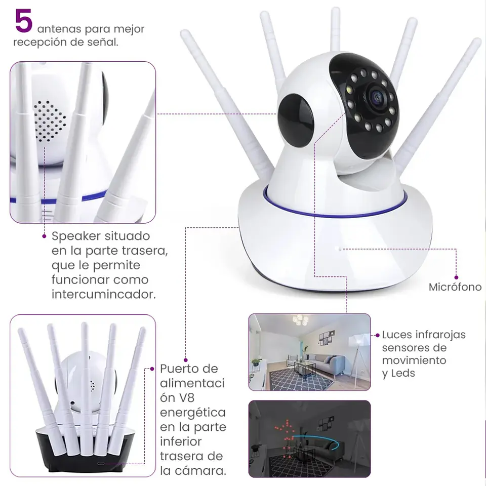 CAMARA SEGURIDAD IP WIFI HD MOTORIZADA VISION NOCTURNA 360º 2