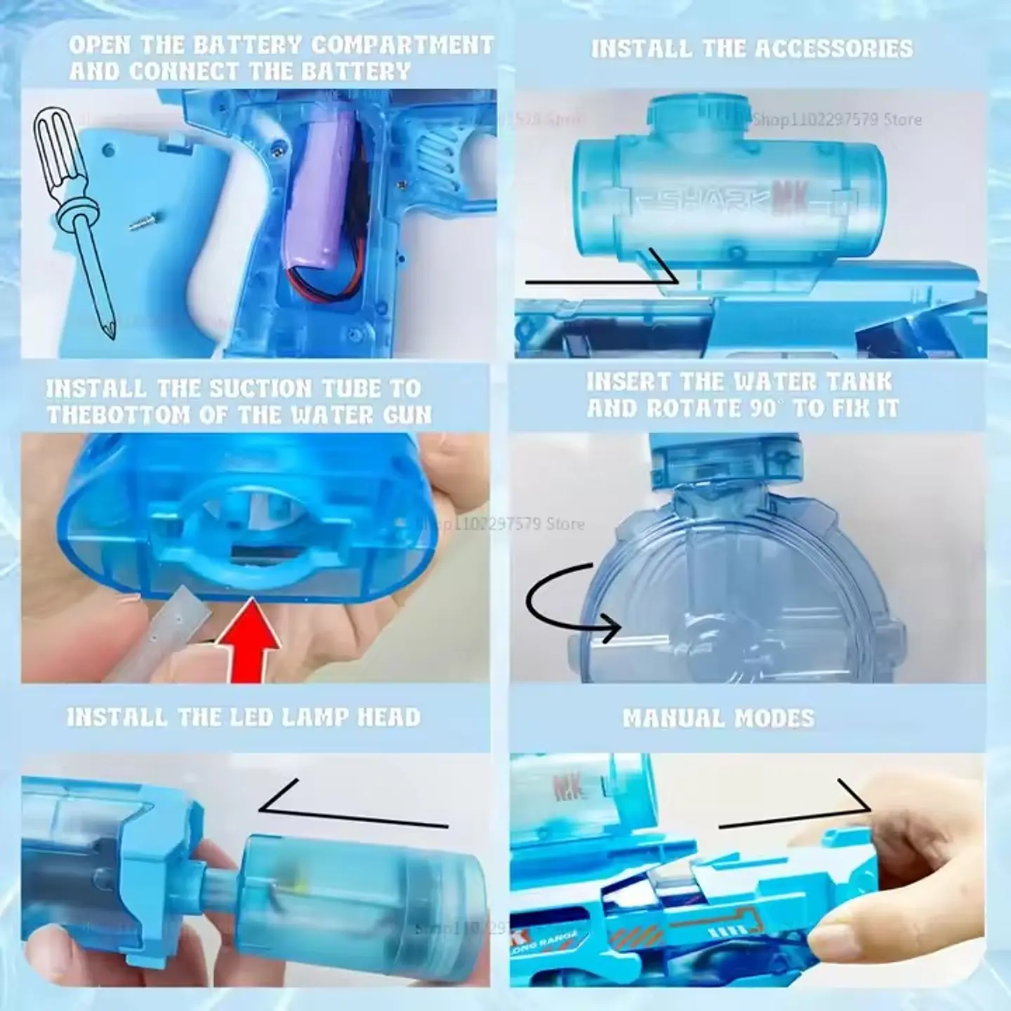 PISTOLA AGUA ELECTRICA CON LUZ, 300 ML 3