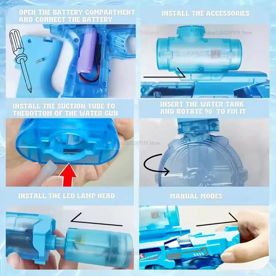 PISTOLA AGUA ELECTRICA CON LUZ, 300 ML 3